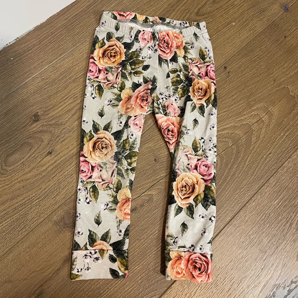 Little & Lively Floral Rose and Leaves White Leggings 18-24M Girl’s Infant